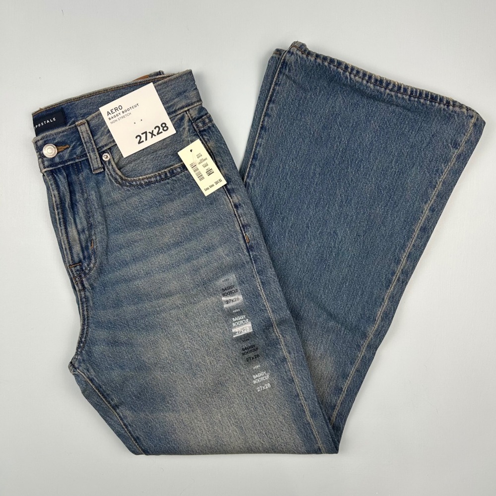 Aeropostale Baggy Bootcut Jeans Mens 30x28 Blue Denim Non-Stretch High Rise